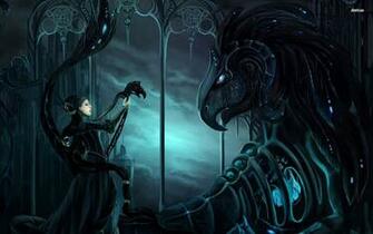 Woman And Her Harp Wallpaper Fantasy