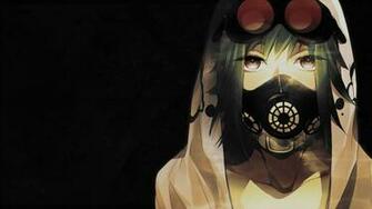 Glasses Brown Eyes Gas Masks Green Hair Anime Girls Hood