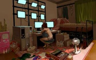 Computer Girl Wallpaper Stock Photos