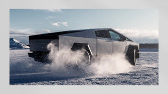 Tesla Cybertruck Drifts With Rear Wheel Steering On Winter Test