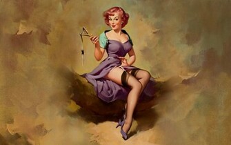 Red Head Slingshot Vintage Pin Up Wallpaper