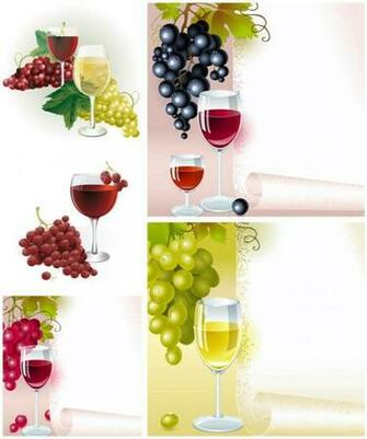Glass Of Wine Vector Set Background Red And