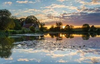 Wallpaper The Sky Leaves Trees Lake House Pond Reflection