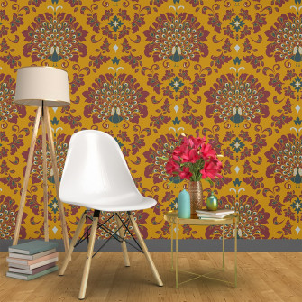 Yellow Peacock Feather Vintage Wallpaper Elegant And Vibrant