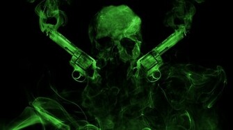 Green Flaming Skull Wallpaper HD Smoking Version By
