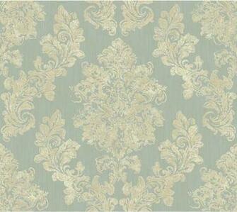 Rhapsody Blue And Gold Regal Framed Damask Wallpaper Modern