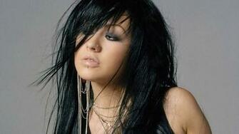 Christina Aguilera Hair Brunette Piercing Chains Stock
