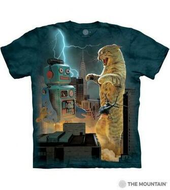 Catzilla Vs Robot The Mountain Adult Unisex T Shirt