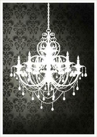 Chandelier On Black Flock Wallpaper Via