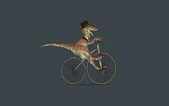 Velociraptor Dinosaur On A Bicycle Wearing Top Hat Wallpaper Jpg