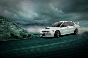 Mitsubishi Lancer Evolution White Drifting Skid Wallpaper