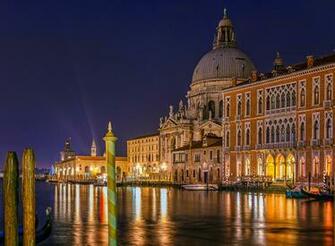Photo Venice Italy Canal Marinas Night Time Cities Houses