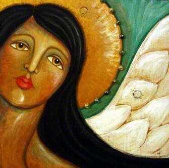 Primitive Folk Art Prosperity Angel On Wood By Artist Cyra R Cancel