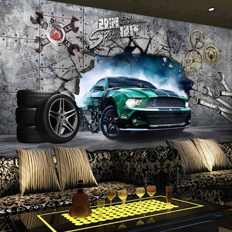 Mural 3d Wallpaper Industrial Wind Car Theme Elements Racing