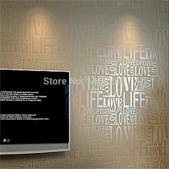 Gray Pink Beige White Flock Words Textured Letters Wallpaper