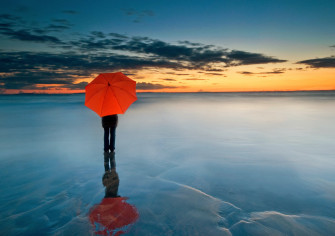 Alone Reflection Rear Cloud Sunset Horizon Sea Frozen Umbrella Wallpaper