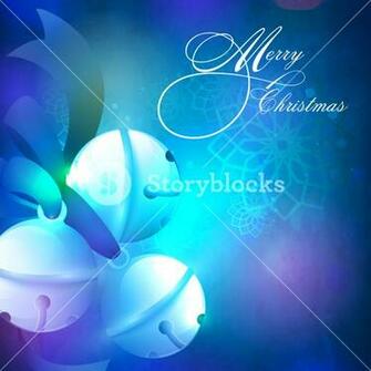 Creative Glossy Jingle Bells With Blue Ribbon On Shiny Floral