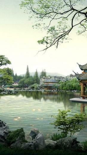 Chinese House On Water iPhone Wallpaper HD