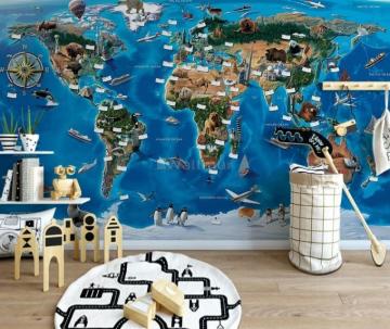 3d Look Kids World Map With Compass Wallpaper Mural Wallmur