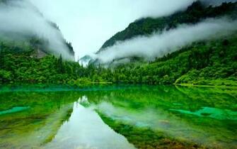 Foggy Mountain Lake Wallpaper