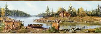 X Cabin Creek Portrait Wildlife Embossed Border Wallpaper