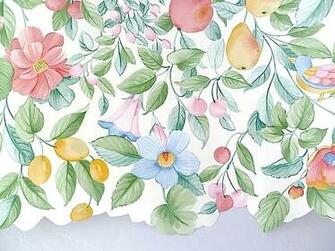 Wallpaper Border Waverly Floral Fruit Bird Scalloped Edge Vintage Tall