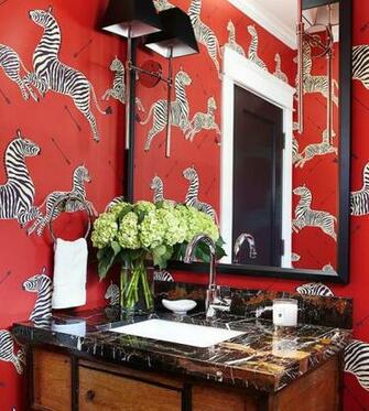 Scalamandre Wallpaper Eclectic Bathroom Urrutia Design