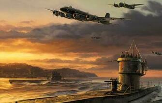 German U Boat Airplanes Art War Ww2 Wallpaper Aviation