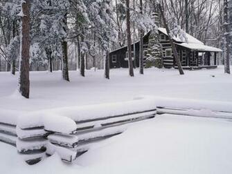 Log Cabin In The Snow Wallpaper Background