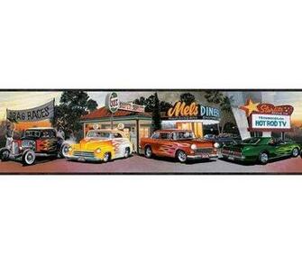 Features Of Mels Diner Cars Wallpaper Border Chevy Ford Flames