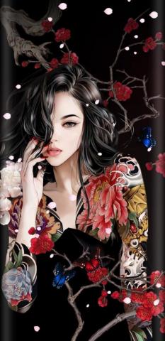 Wallpaper Lockscreen iPhone Android Yakuza Girl Geisha Art