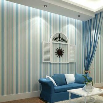 Mediterranean Home Decor Blue Wallpaper Modern 3d Striped