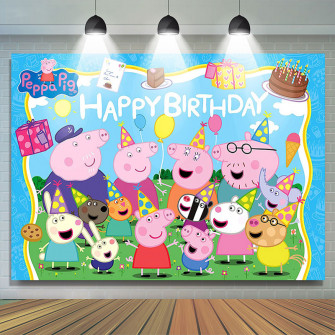 Family Celebration Sky BirtHDay Peppa Pig Backdrop Lofaris