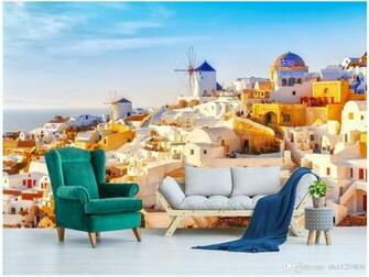 3d Wallpaper Cloth Custom Photo Romantic And Warm Greek Santorini