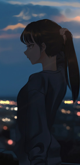 Anime Girls Cityscape Brunette Tying Pony Tail 5k