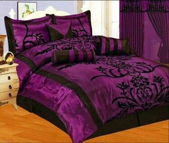 Pieces Purple With Black Floral Flocking Comforter Set Bed In A Bag