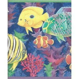 Oceans Of Fish In Navy Blue Water With Coral Wallpaper Border Pc196b