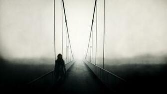 Wallpaper Silhouette Bridge Road Man Mist Beautiful Wide On The