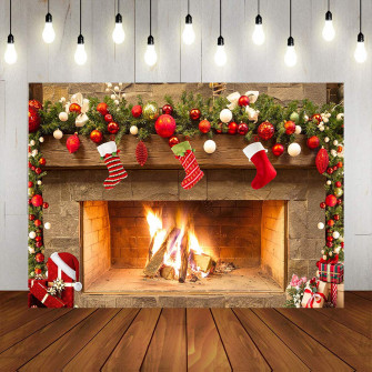 Amazon Mocsicka Christmas Fireplace Theme Backdrop For