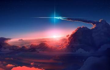 Wallpaper Sky Sunset Art Clouds Stars Sun Digital