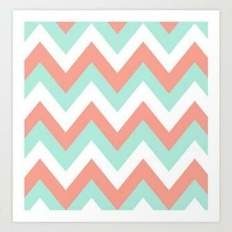 Mint Coral Chevron Art Print By Natalie Sales Society6