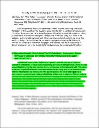 Annotated Bibliography The Yellow Wallpaper Insanity In