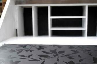 Writing Bureau Open Inside Upcycled With Wallpaper Black And White