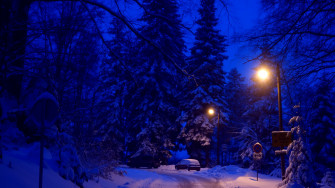 Wallpaper Winter Night Street Lights Road 4k
