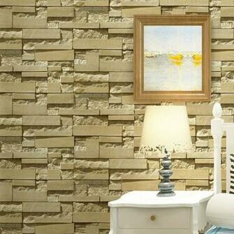 3d Stacked Stone Brick Sand Yellow Background Vinyl Wallpaper