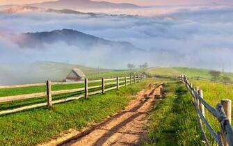Country Landscape With Sunset Sunrise Road And Tree Wallpaper By