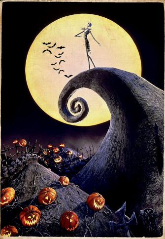 Halloween Scary Bats Pumpkin Patch Full Moonlight Abstract Art