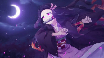 Cute Nezuko Kamado Near The Moon Live Wallpaper