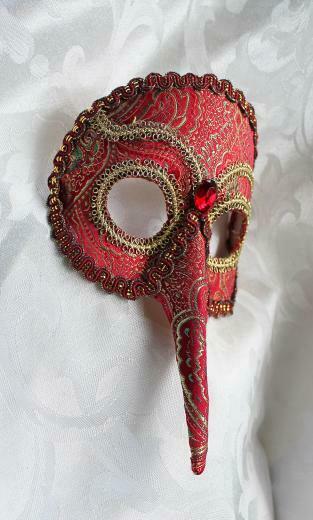 Red Brocade Bird Mask By Daragallery