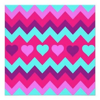 Cute Chevron Hearts Pink Teal Teen Girl Gifts Custom Invitation